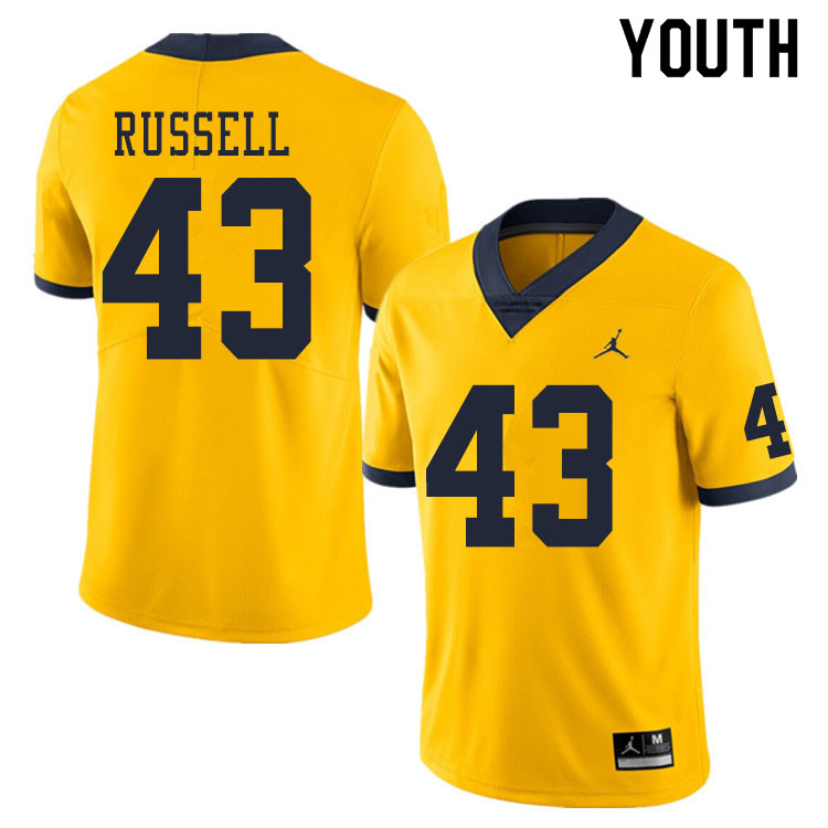 Youth #43 Andrew Russell Michigan Wolverines College Football Jerseys Sale-Yellow - Click Image to Close